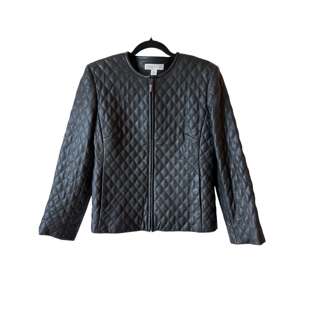 CASUAL CORNER Quilted Leather Jacket Vintage EUC Fitted Classic Zip Black Small